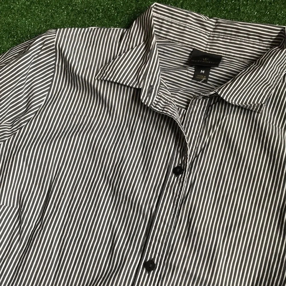 Worthington Striped Ruffle Sleeve Button Up